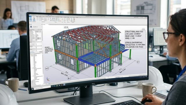 3D design model of a steel-framed building