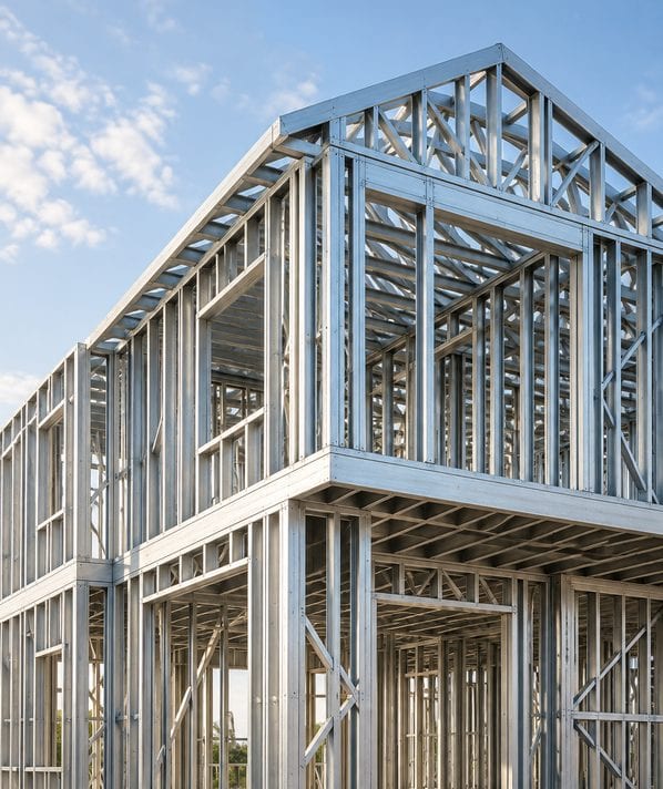 Completed light gauge steel house frame