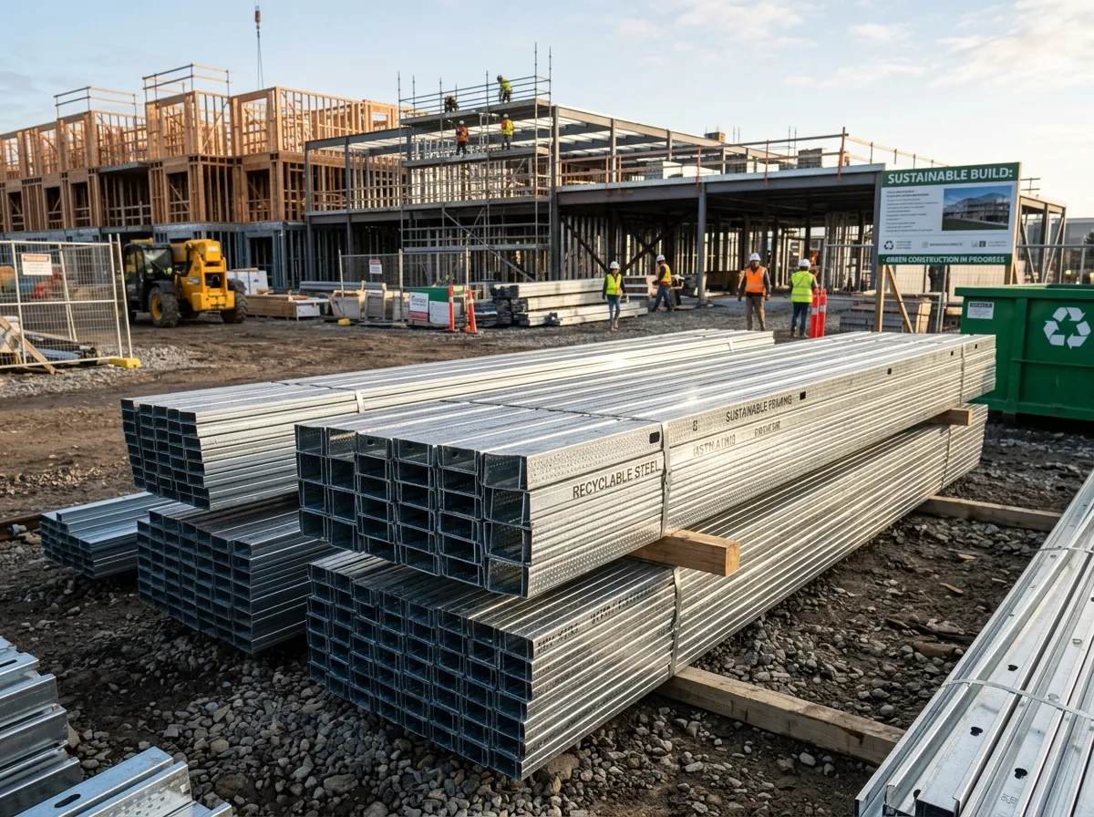 Recyclable steel framing members stacked for reuse