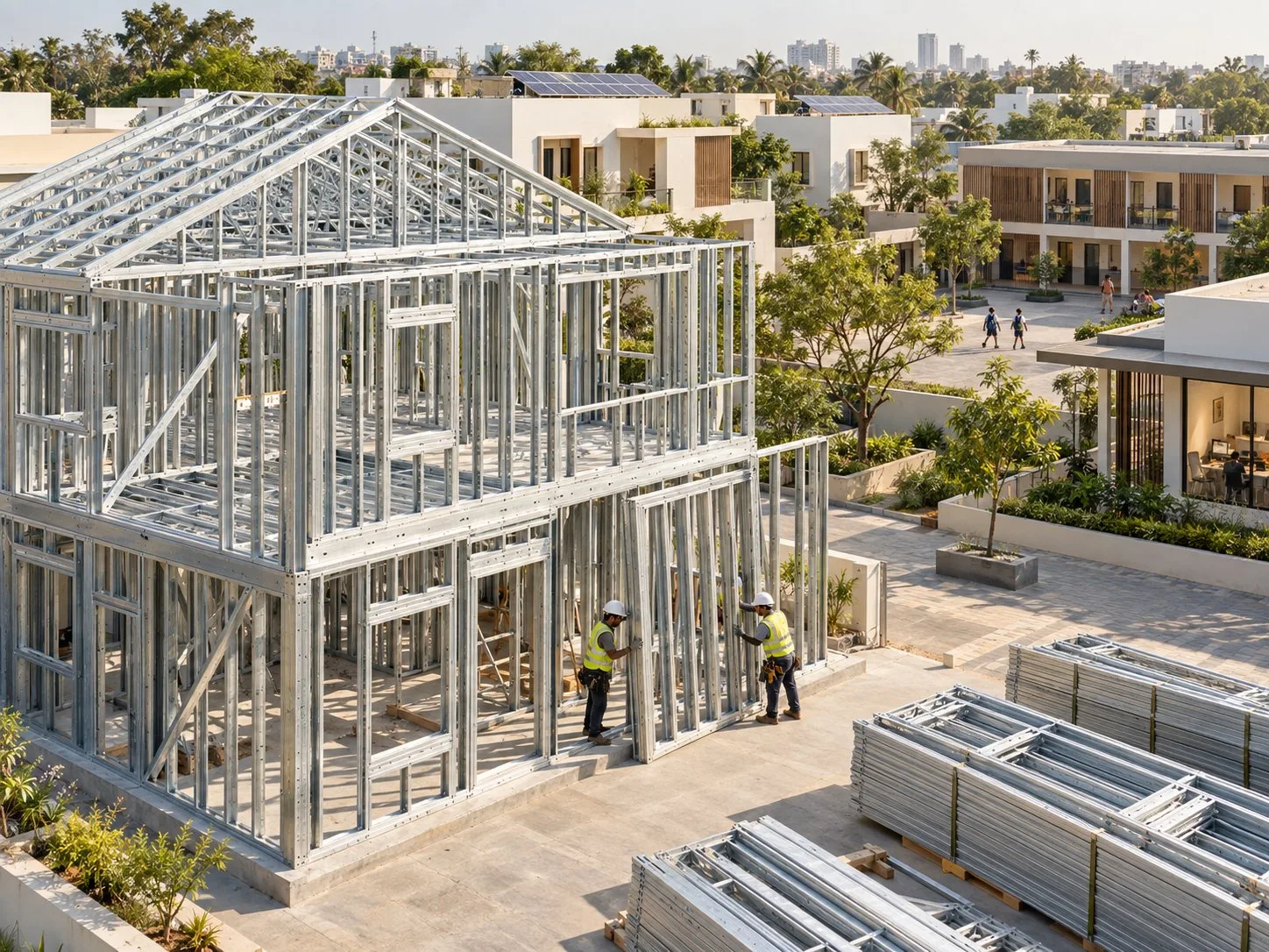 Light gauge steel buildings going up across an Indian city