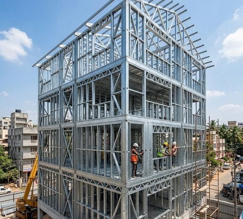 Precision light gauge steel frame raised on site